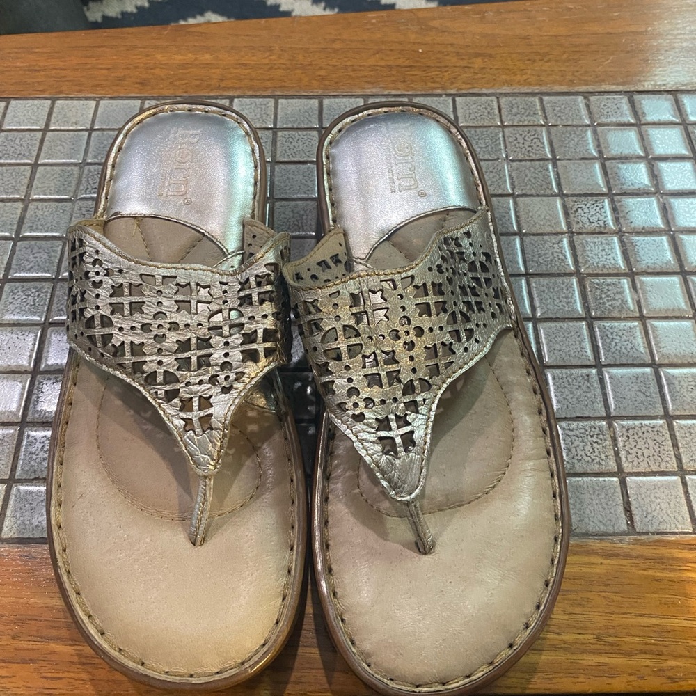 Born Metallic Bronze Laser-Cut Thong Sandals